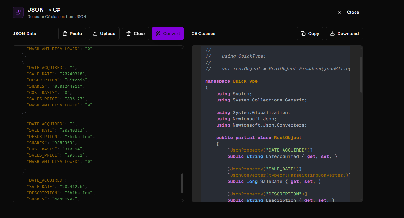 Generate C# Class Utilities from JSON with XLGen
